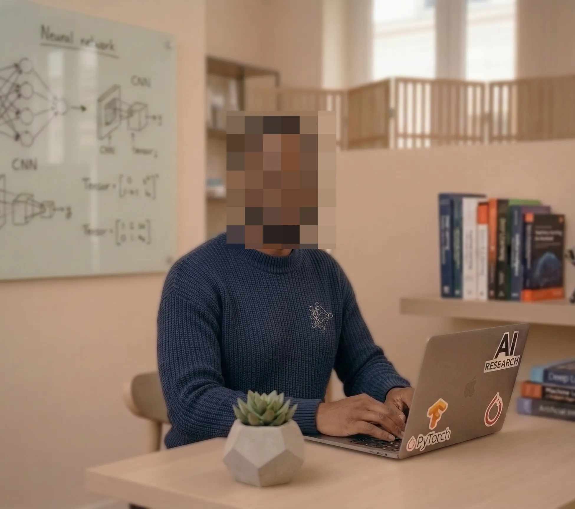 Avatar del copiloto IA con estética tecnológica e identidad visual sintética.