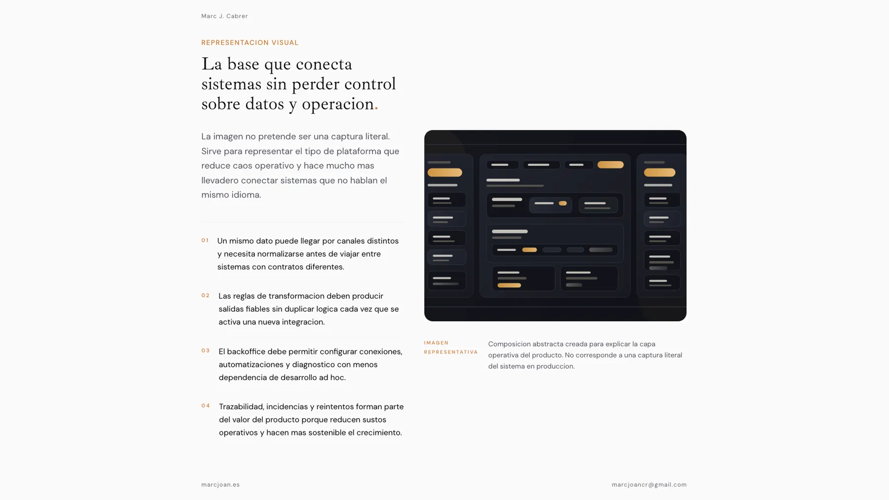 Slide exportada con una representación visual de la plataforma de integraciones y su capa operativa.