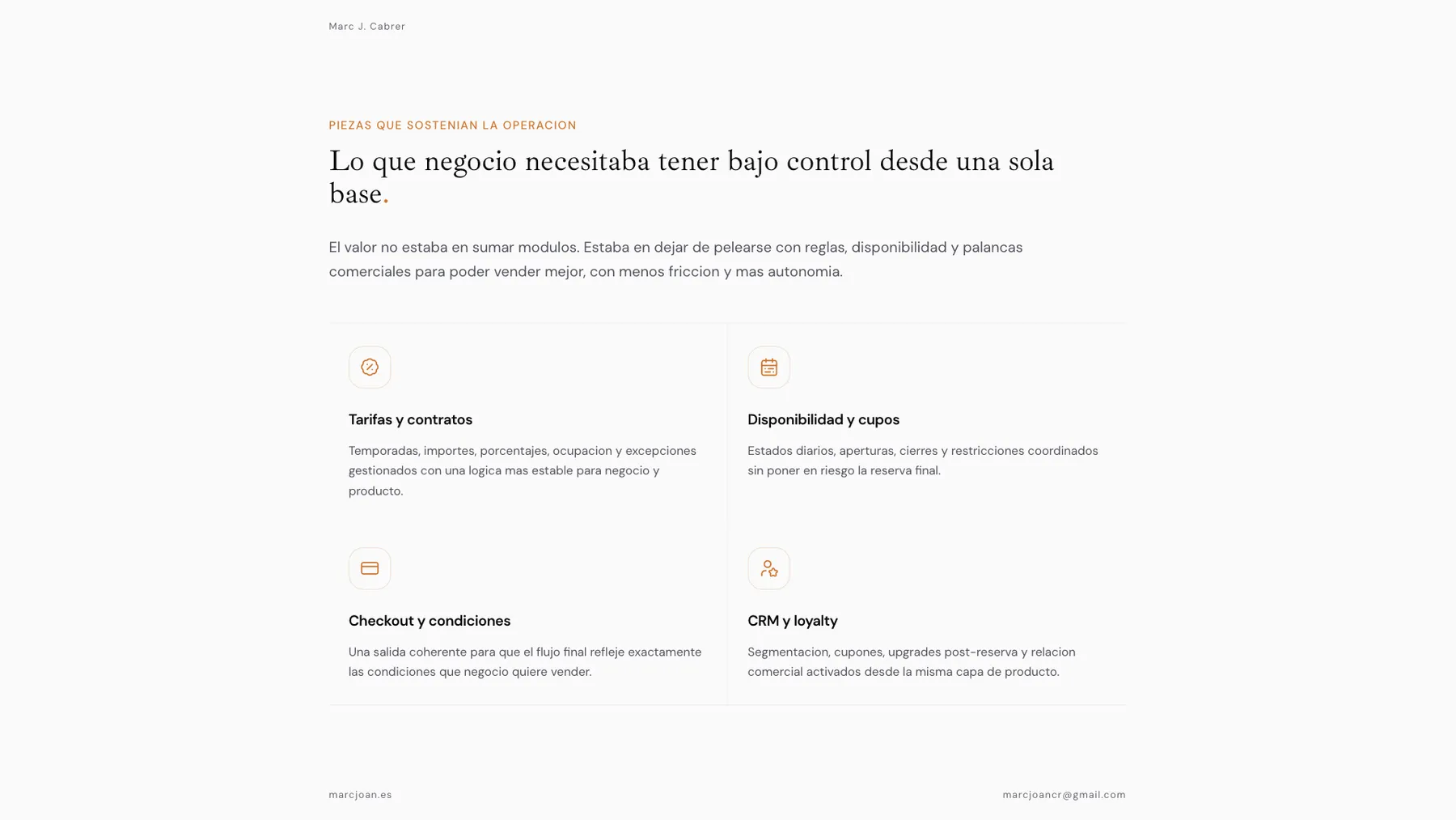 Slide exportada con las piezas de producto que negocio necesita tener bajo control en un motor de reservas hotelero.