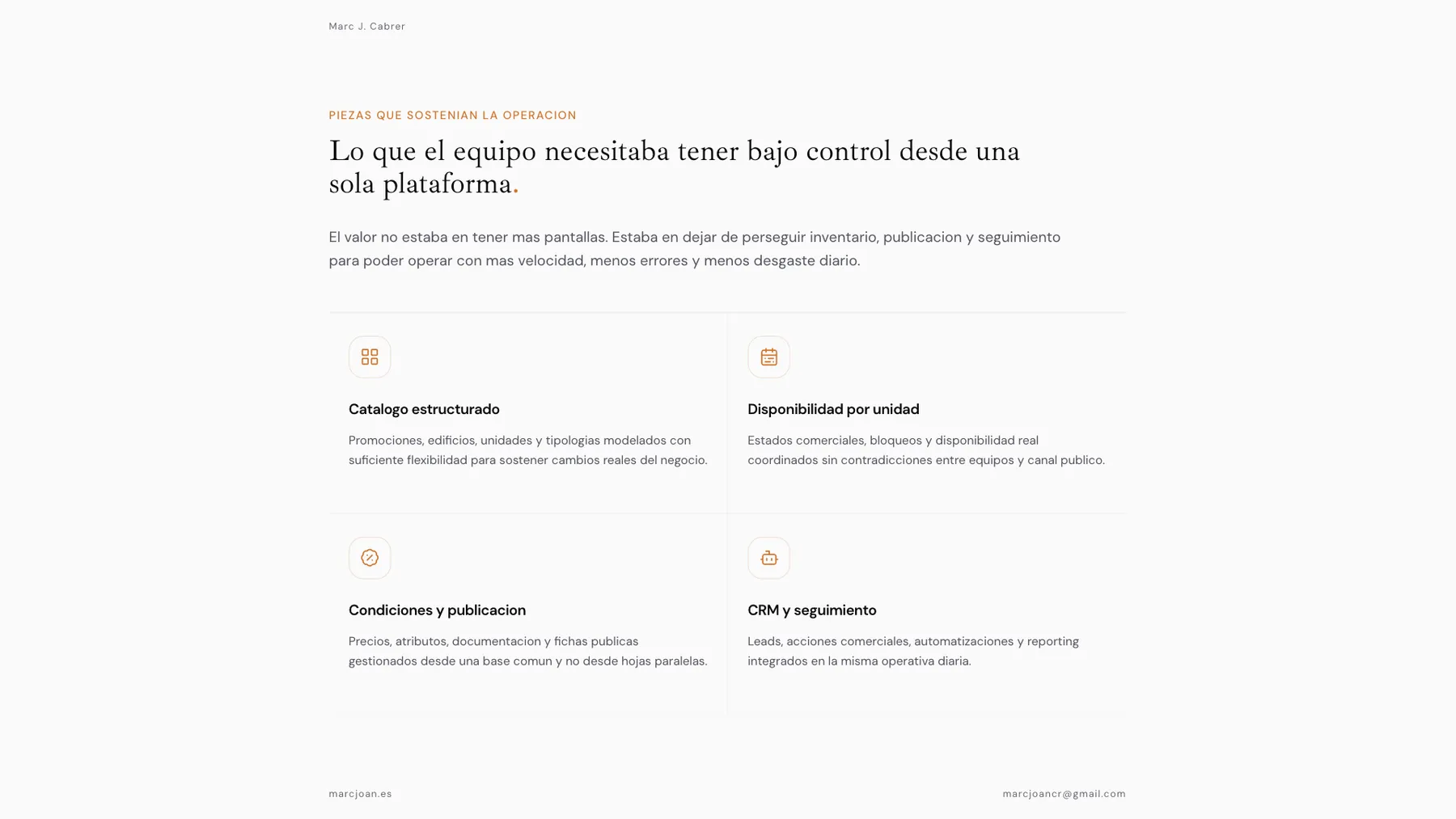 Slide exportada con las piezas que el equipo necesita tener bajo control en una plataforma inmobiliaria.