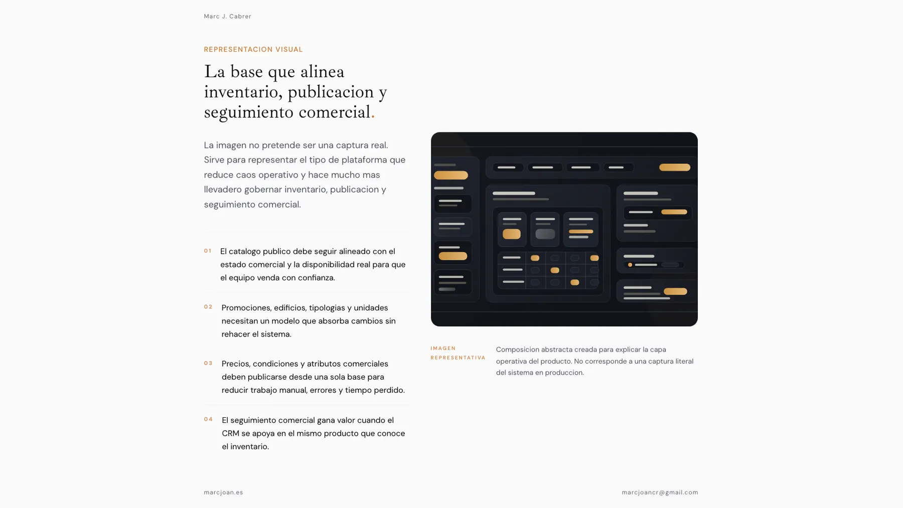Slide exportada con una representación visual de una plataforma inmobiliaria que coordina inventario, publicación y seguimiento comercial.